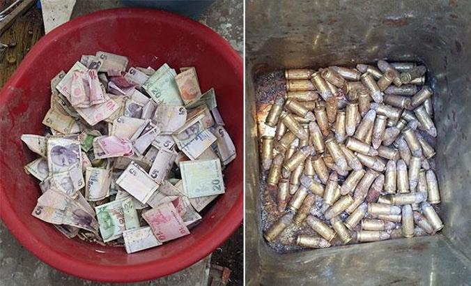 Çöp evden, çok sayıda mermi ve para çıktı