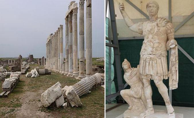 Laodikya'da imparator Traian'ın zırhlı heykeli bulundu