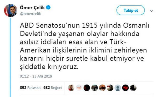 AK Parti'li Çelik: ABD Senatosu’nun aldığı kararı kınıyoruz