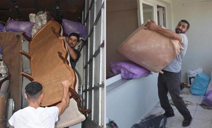 İzmir'deki deprem bölgesindeki vatandaşlar hasarlı binalardan taşınıyor