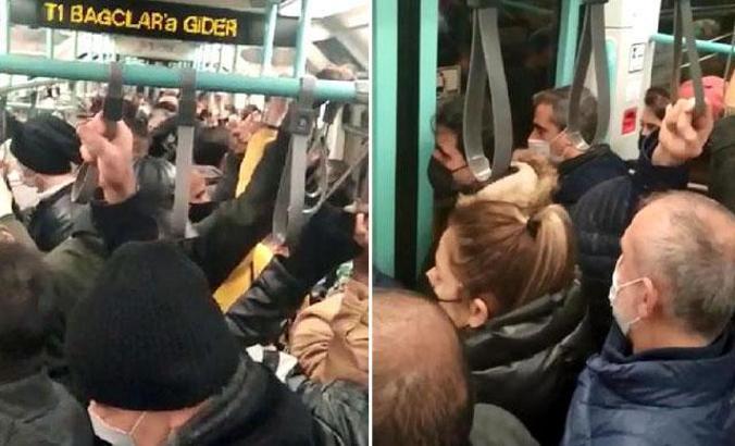 Sokağa çıkma kısıtlaması öncesi tramvayda adım atacak yer kalmadı