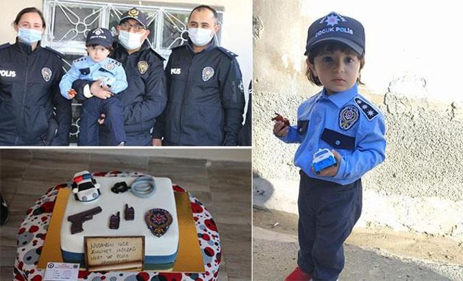 3 yaşındaki Mert'in polis üniforması hayali gerçek oldu