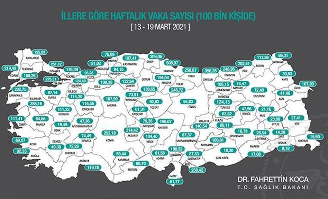 İllere göre vaka haritası güncellendi