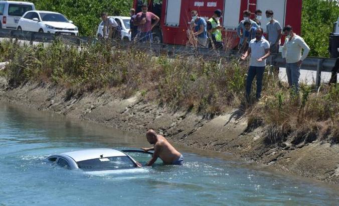 Sulama kanalına uçan otomobilin sürücüsü yaralandı