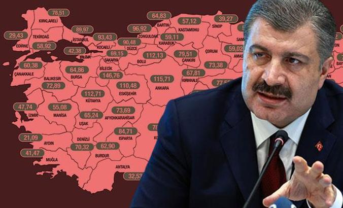 İllere göre vaka haritası güncellendi