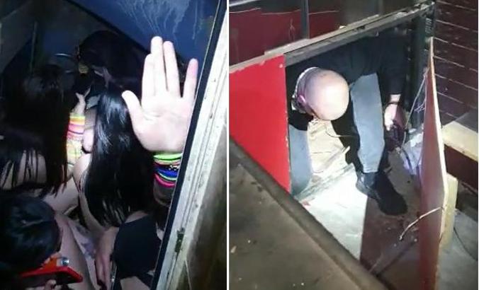 Polisi görünce tuvalete ve sahnenin altındaki bölüme saklandılar