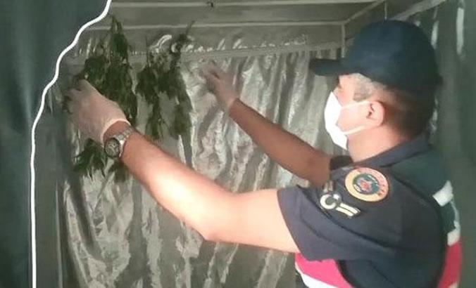 Baskın yapılan evde uyuşturucu üretim kabini ve esrar ele geçirildi