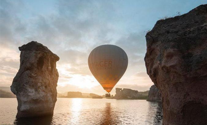 The first hot air balloon took off in Emre Lake in Afyonkarahisar City