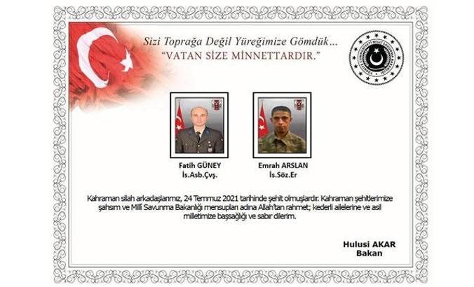 Fırat Kalkanı Harekatı bölgesinde kirpi aracına saldırı: 2 şehit, 2 yaralı