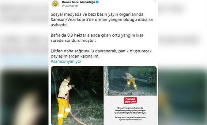 OGM: Vezirköprü'de orman yangını olduğu iddiaları asılsızdır