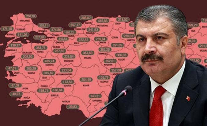 İllerin haftalık vaka sayısı haritası güncellendi