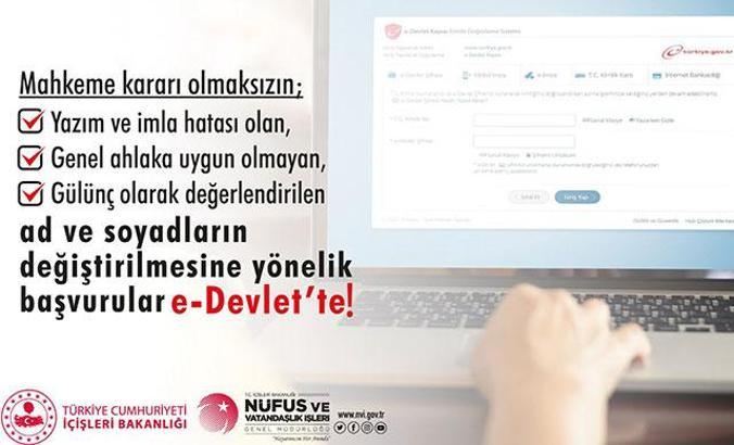 Ad-soyad değişikliği başvurusu e-Devlet'te