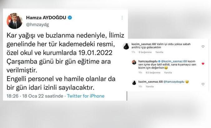 Vali ile öğrencinin 'kar tatili' diyaloğu