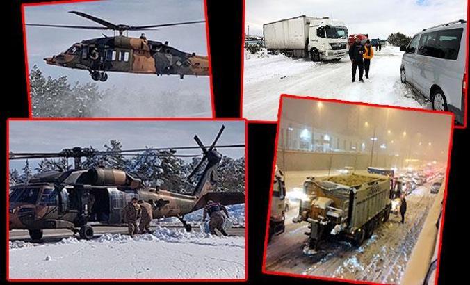 Gaziantep'te kar yolları kapattı; mahsur kalan 2 bin 800 kişi kurtarıldı