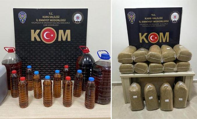 Kars'ta 30 litre sahte içki ve 110 paket kaçak sigara ele geçirildi