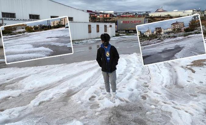 'Turuncu kod' ile uyarılan Antalya'ya dolu yağdı