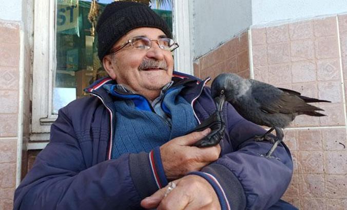 78 yaşındaki ayakkabı boyacısıyla karganın dostluğu
