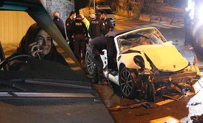 Sarıyer'de aşırı hızlı lüks otomobil elektrik direğine çarptı: 3 ağır yaralı