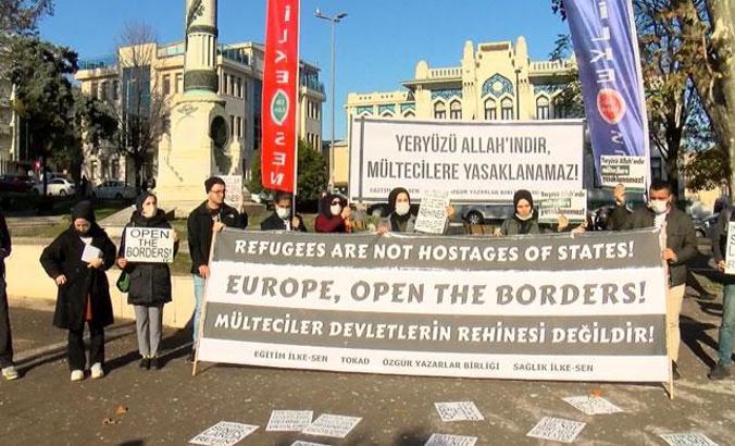 Fatih'te Belarus-Polonya sınırında yaşanan mülteci krizi protesto edildi