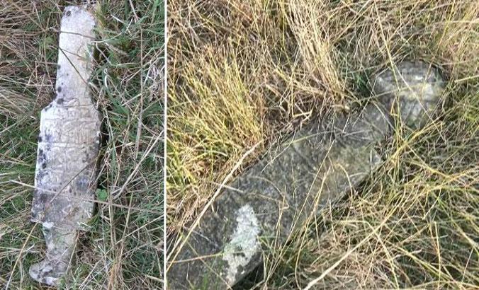 Hafriyat ve otların arasında kalan tarihi mezarlıkta defineci talanı