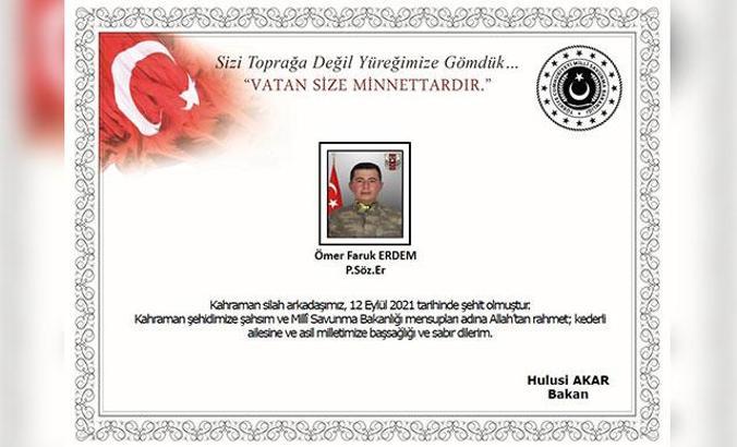 Pençe-Şimşek bölgesinde 1 asker şehit oldu, 1 asker yaralı