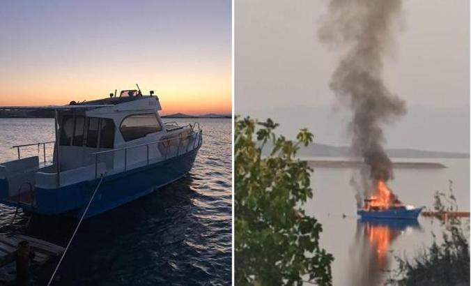 Ayvalık'ta tekne yandı