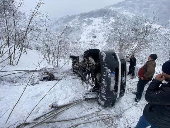 Ordu'da minibüs fındık bahçesine devrildi