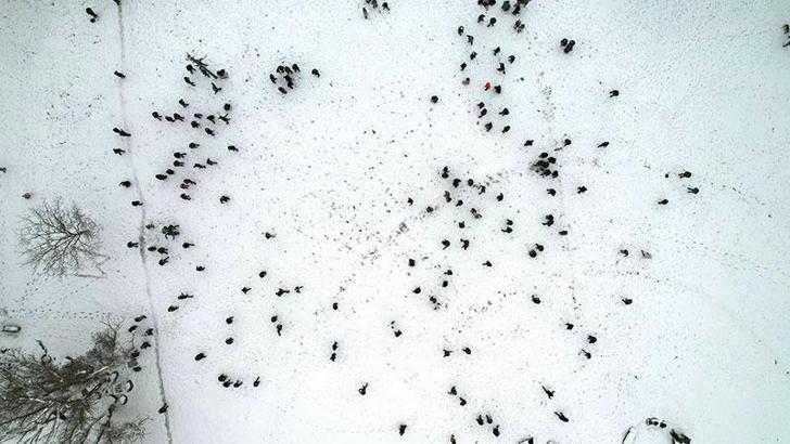 Üniversite kampüsünde 500 kişiyle kar topu savaşı