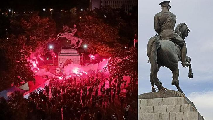 Atatürk Anıtı'na halat bağlayan 2 şüpheliye gözaltı