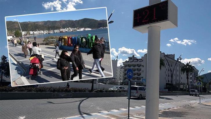 Marmaris'te sıcaklık 21 dereceyi gördü; sahiller doldu