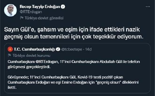 Abdullah Gül'den Cumhurbaşkanı Erdoğan'a 'geçmiş olsun' telefonu