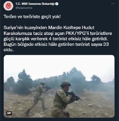 MSB: 33 PKK/YPG'li terörist etkisiz hale getirildi (2)