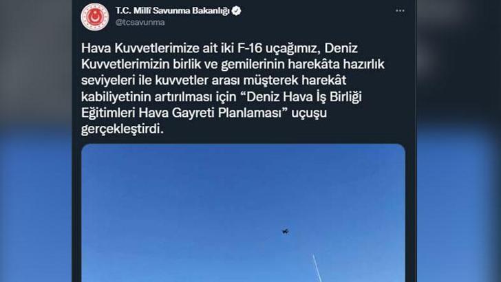 MSB: 2 F-16 uçağı, deniz hava iş birliği eğitimleri uçuşu gerçekleştirdi