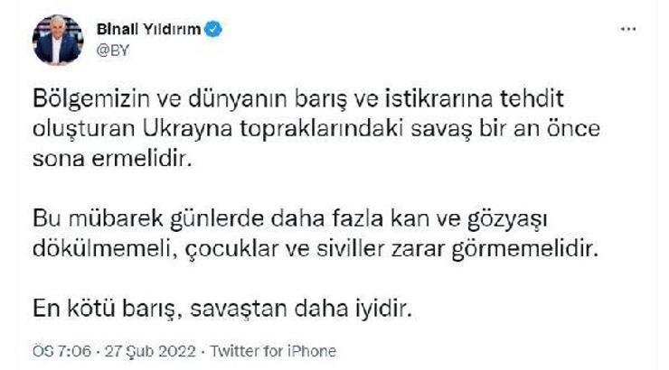 Binali Yıldırım: En kötü barış, savaştan daha iyidir
