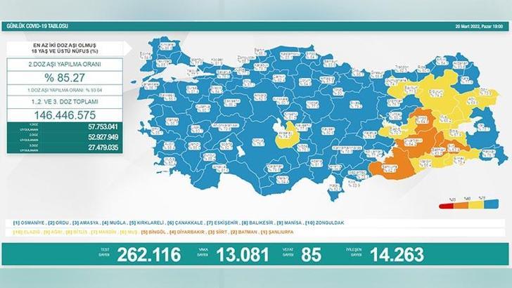Koronavirüs salgınında günlük vaka sayısı 13 bin 81 oldu