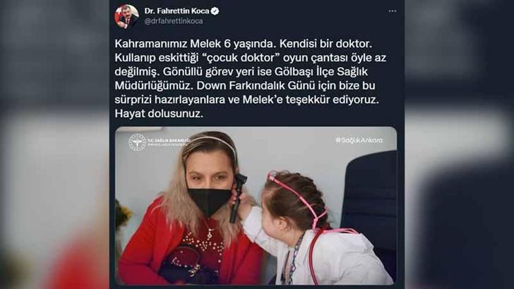 Bakan Koca'dan 6 yaşındaki down sendromlu Doktor Melek paylaşımı