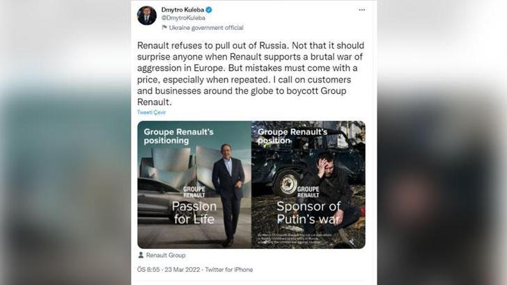 Kuleba’nın Tweet’inden sonra Renault, Shell ve Nestle, Rusya’da operasyonları durdurdu