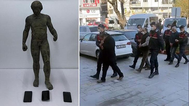 Kuşadası'nda Roma dönemine ait bronz heykel ele geçirildi