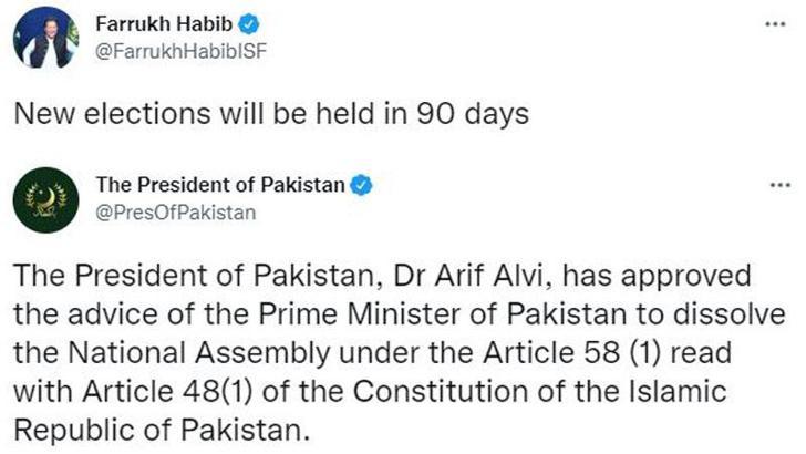 Pakistan Cumhurbaşkanı Alvi, Ulusal Meclisi feshetti