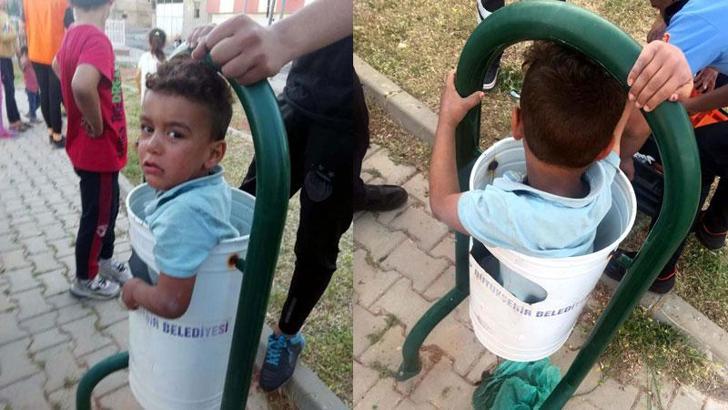 Saklambaç oynarken girdiği çöp kovasında sıkışan çocuk kurtarıldı