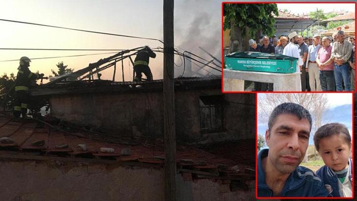 Ateşe verdiği evde oğluyla birlikte ölen baba toprağa verildi