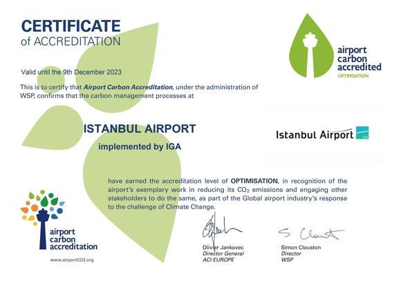 İGA İstanbul Havalimanı ‘Karbon Salımı Sertifikası’nda seviye atladı