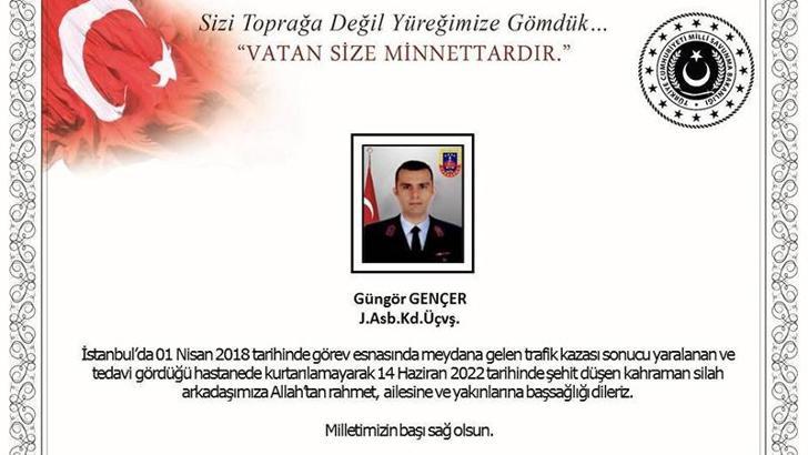 Trafik kazasında yaralanan asker 4 yıl sonra şehit oldu