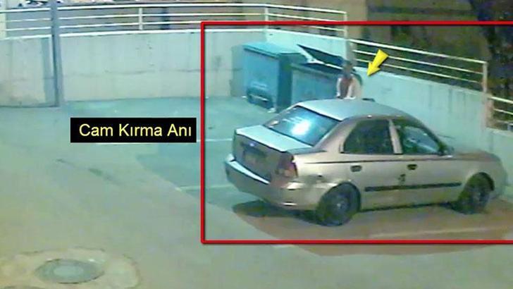 Park halindeki otomobilin camını kırıp telefonu çaldı