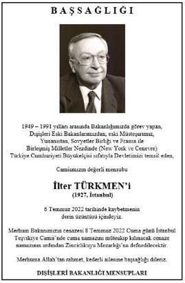 Eski Dışişleri Bakanı İlter Türkmen, hayatını kaybetti