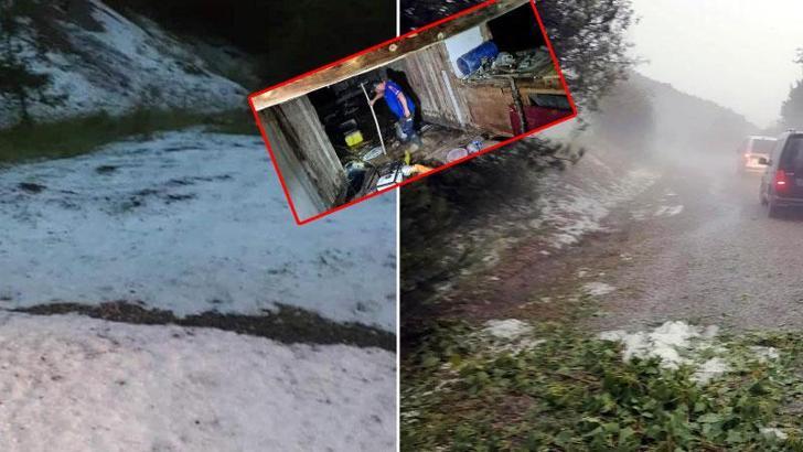 Göynük'te sağanak ve dolu; suya kapılan araçtan 1 kişi kurtarıldı