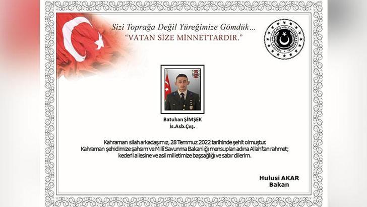 MSB: Pençe- Kilit Operasyonu bölgesinde 1 asker şehit oldu