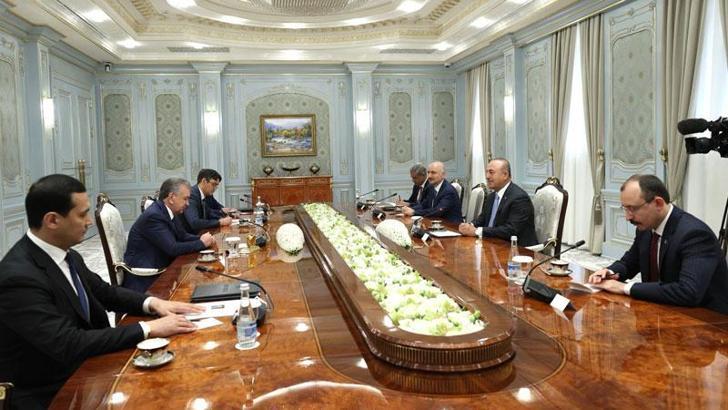 Çavuşoğlu, Özbekistan Cumhurbaşkanı Mirziyoyev ile görüştü