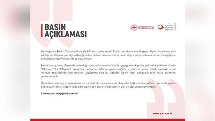 Göç İdaresi Başkanlığından Rahim Cavadbeyli iddialarına ilişkin açıklama