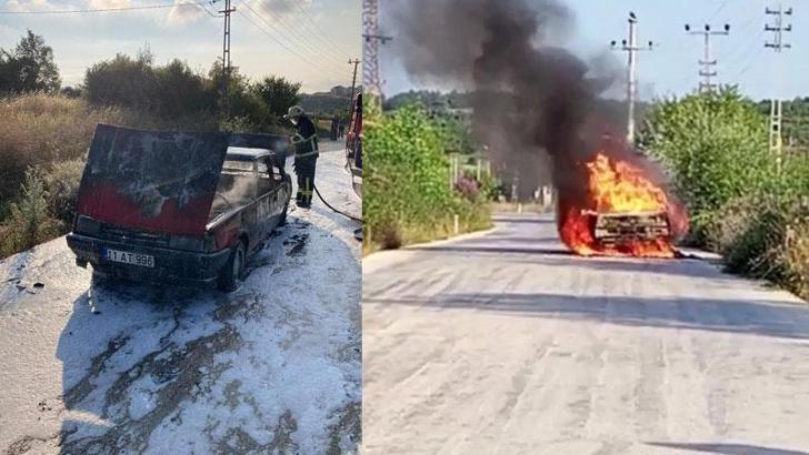 Seyir halindeyken alev alan otomobil yandı